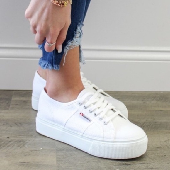 superga platform trainers white